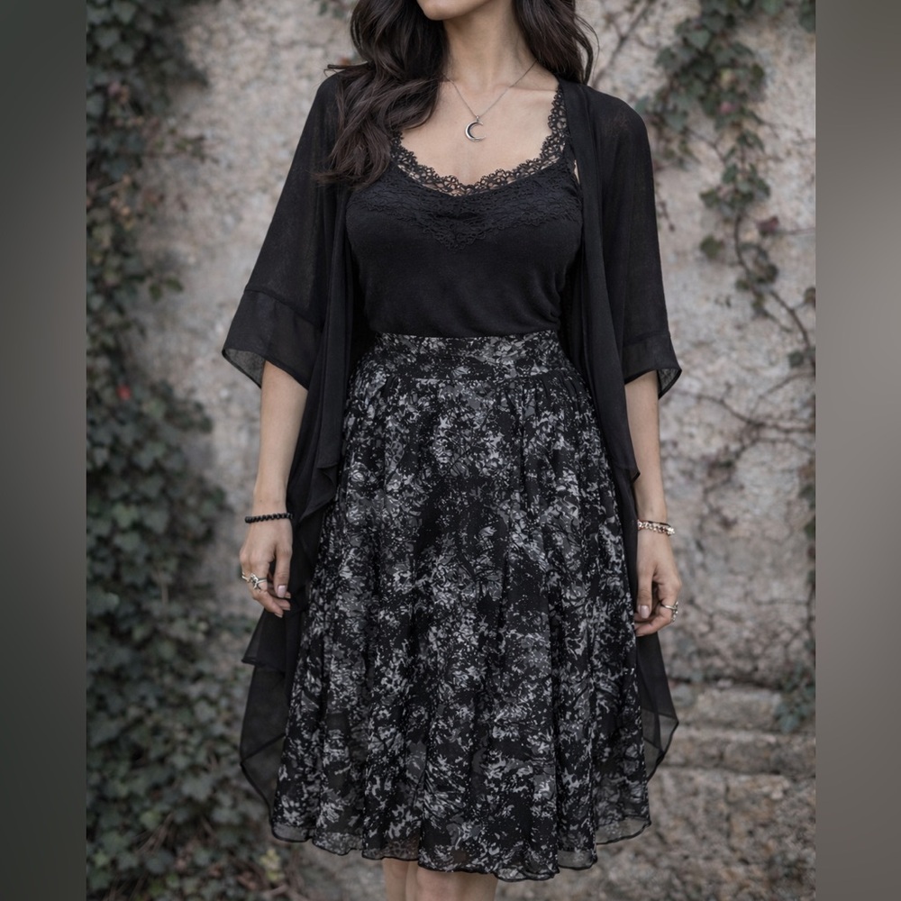 Coldwater Creek Whimsigoth Fairy Grunge Black Tree Print Knit Skirt Size P/M